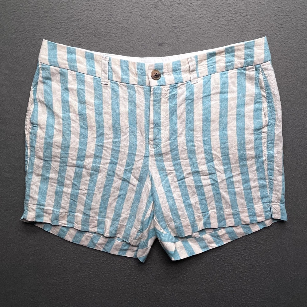 Old Navy Women Shorts Linen Blend 10 Blue White Striped Coastal Nautical 413137